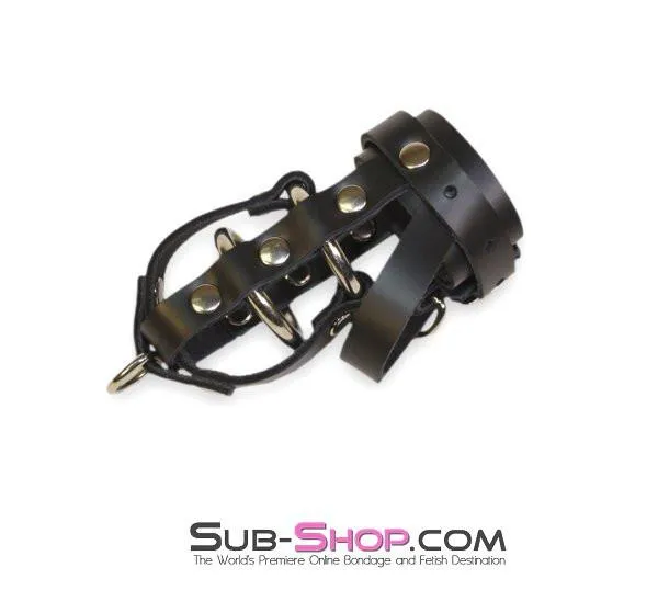 0786A   Deluxe Leather Locking Cock Cage Chastity with Lead Rings