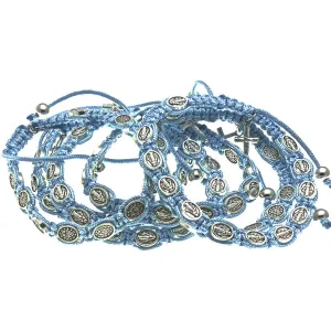 10 Light Blue Cord Miraculous Medal Rosary Bracelets with Prayer Booklets