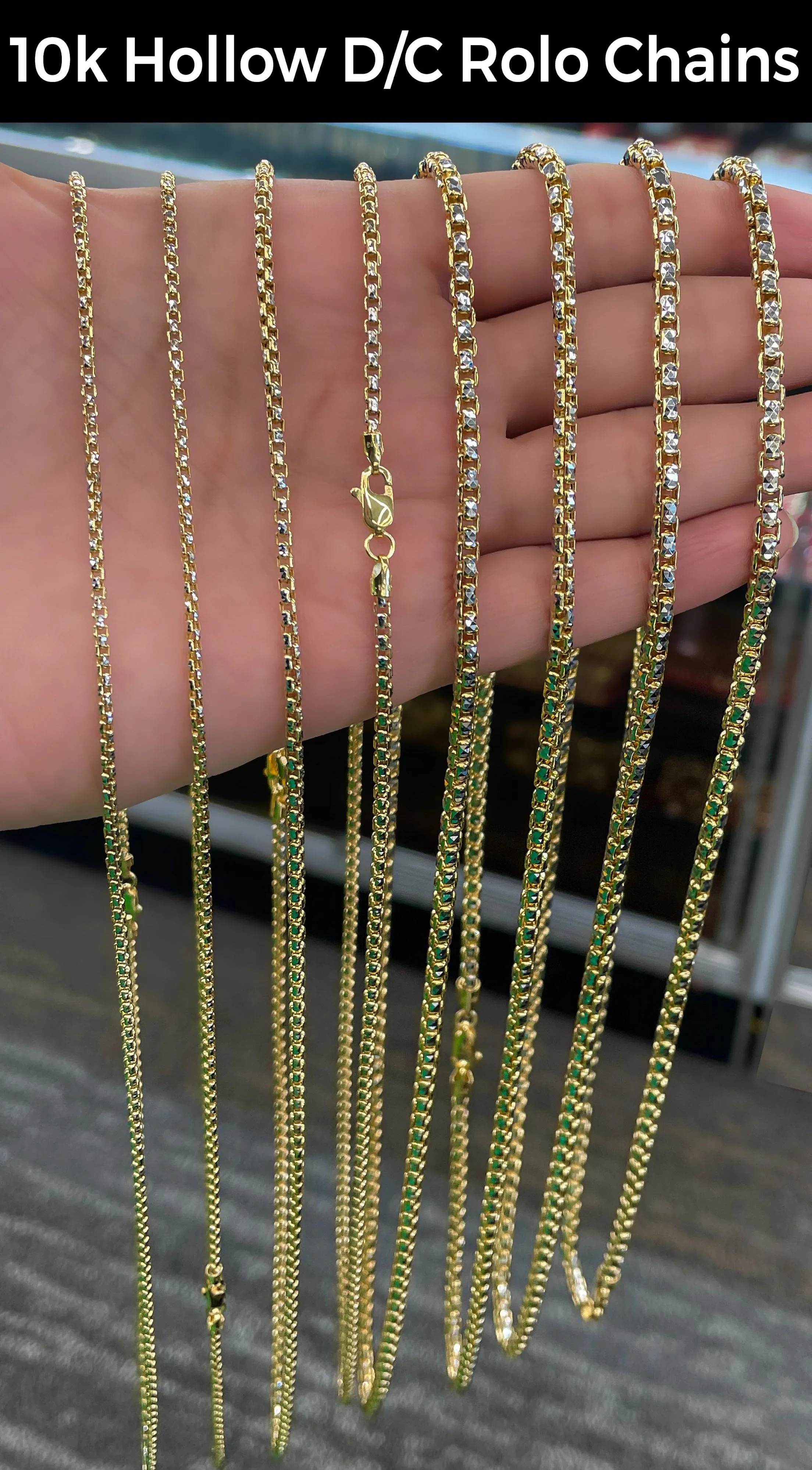10k Hollow Yellow Gold D.C Rolo Chain Necklace