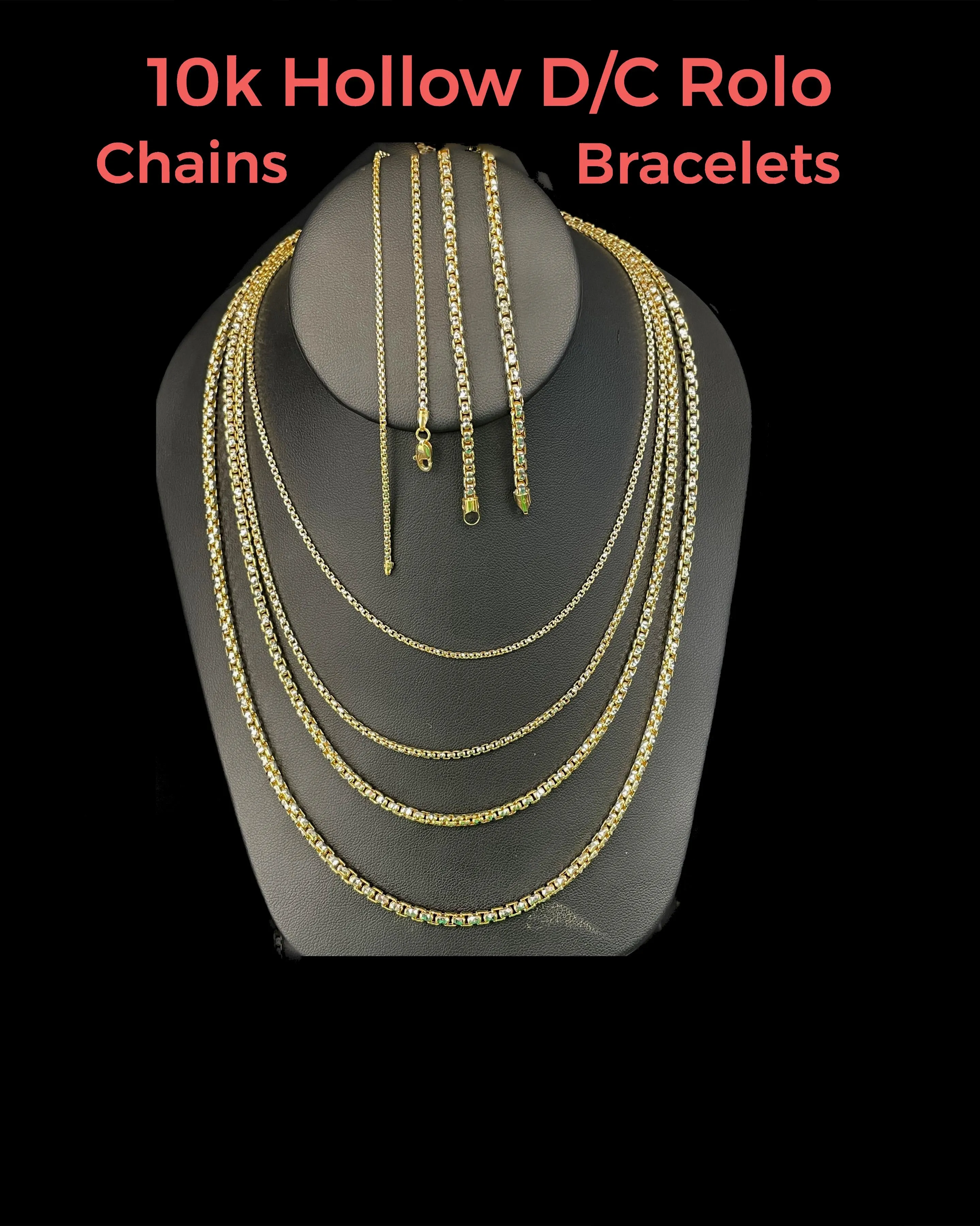 10k Hollow Yellow Gold D.C Rolo Chain Necklace