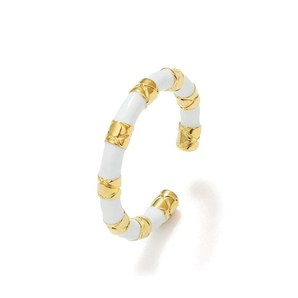 14k Gold Bamboo Adjustable Three Set Cuff Ring