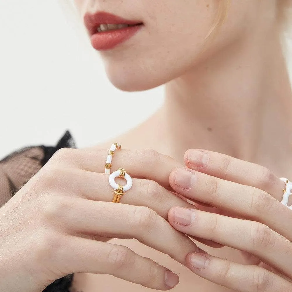 14k Gold Bamboo Adjustable Three Set Cuff Ring