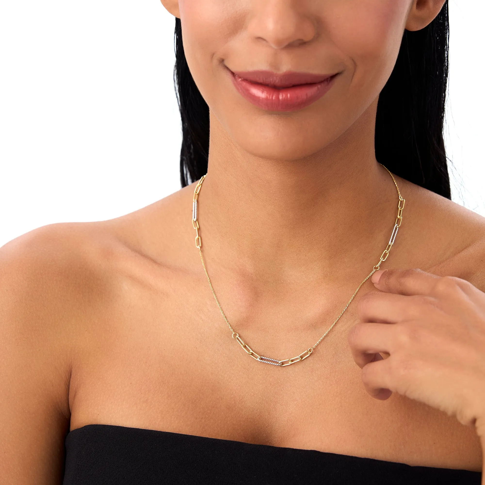 14k Two-Tone Link Layering Paperclip Necklace