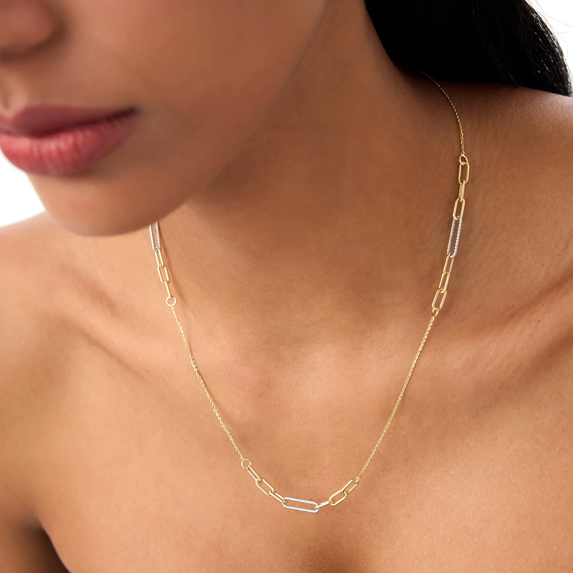14k Two-Tone Link Layering Paperclip Necklace