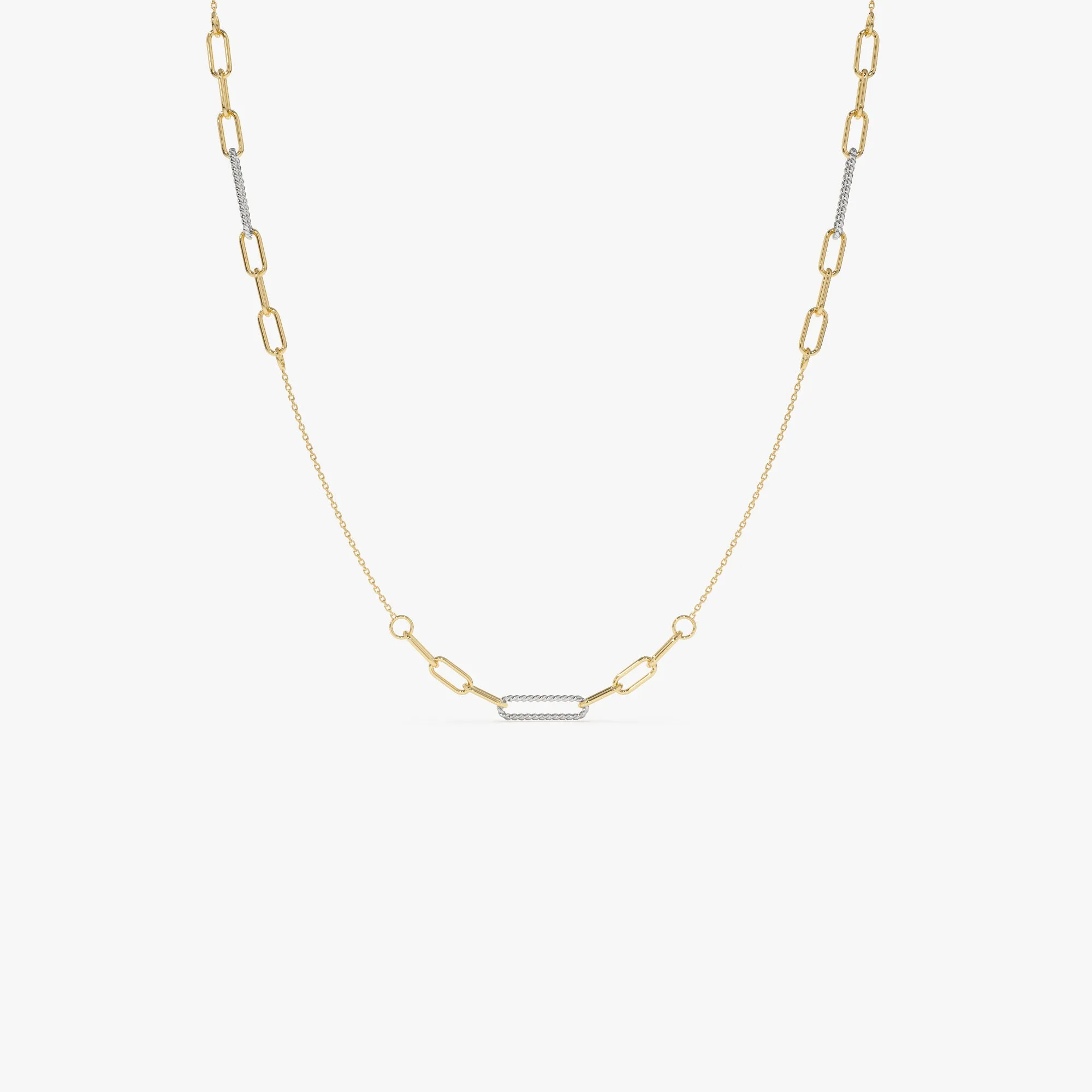 14k Two-Tone Link Layering Paperclip Necklace