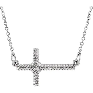 14k White Gold 11.3x20.15mm Sideways Rope Cross 16.5" Necklace