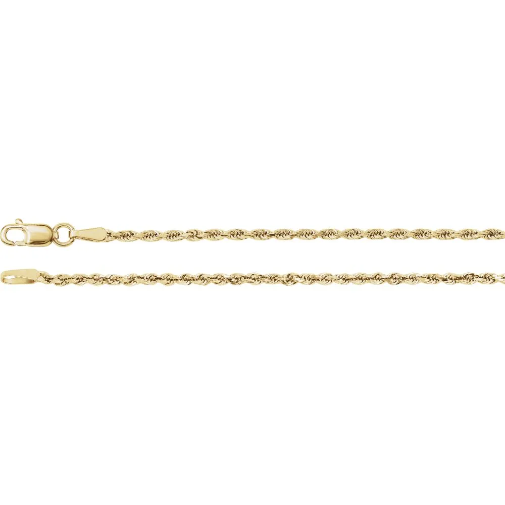 14k Yellow Gold 1.9mm Diamond-Cut Rope 20" Chain with Lobster Clasp