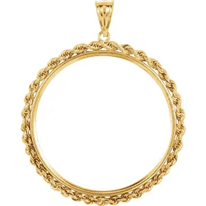14k Yellow Gold 2.5mm Solid Rope Tab Back Frame Pendant for Mexican 50 Peso Coin
