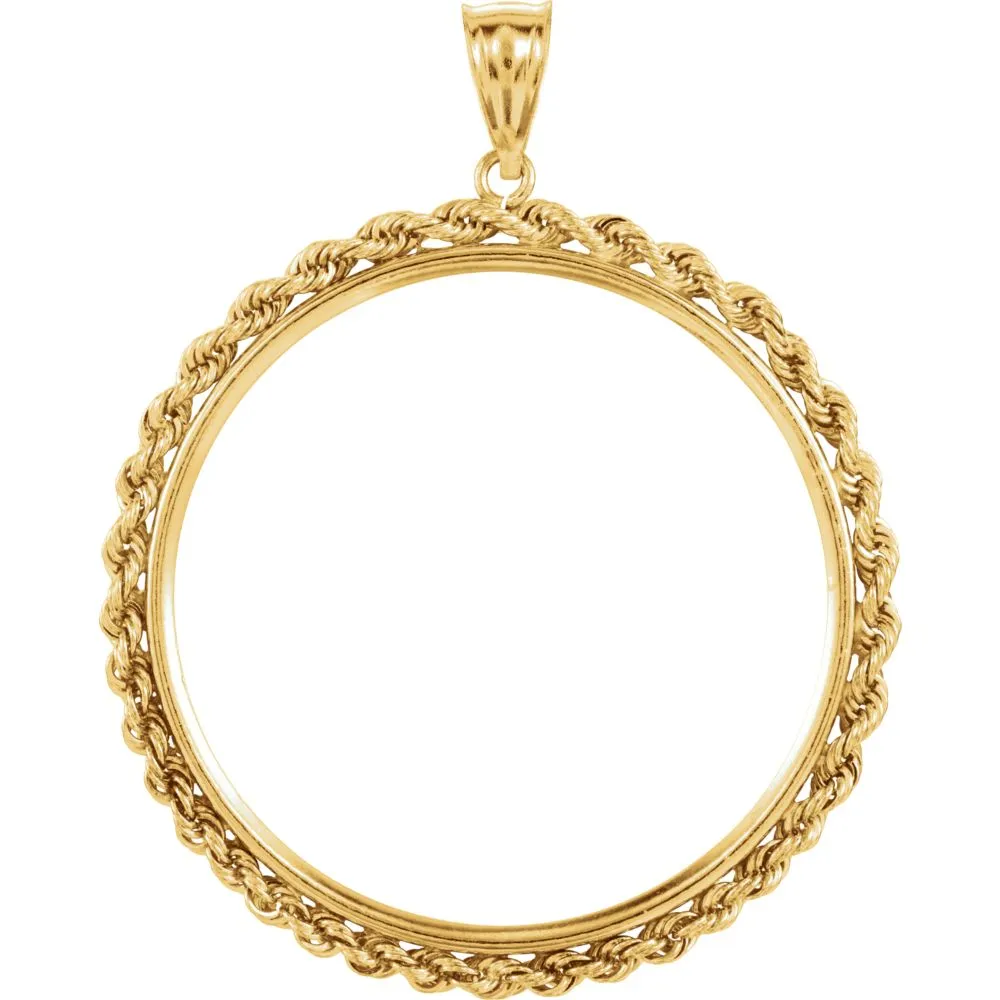 14k Yellow Gold 2.5mm Solid Rope Tab Back Frame Pendant for Mexican 50 Peso Coin