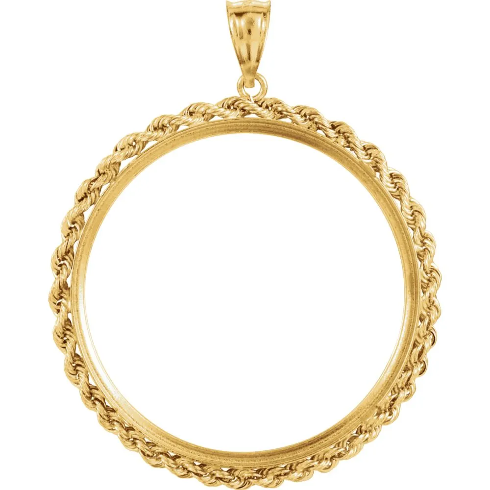 14k Yellow Gold 2.5mm Solid Rope Tab Back Frame Pendant for Mexican 50 Peso Coin
