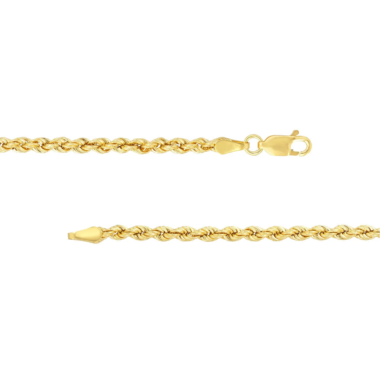 14K Yellow Gold 2.9mm Hollow Rope Chain Necklace