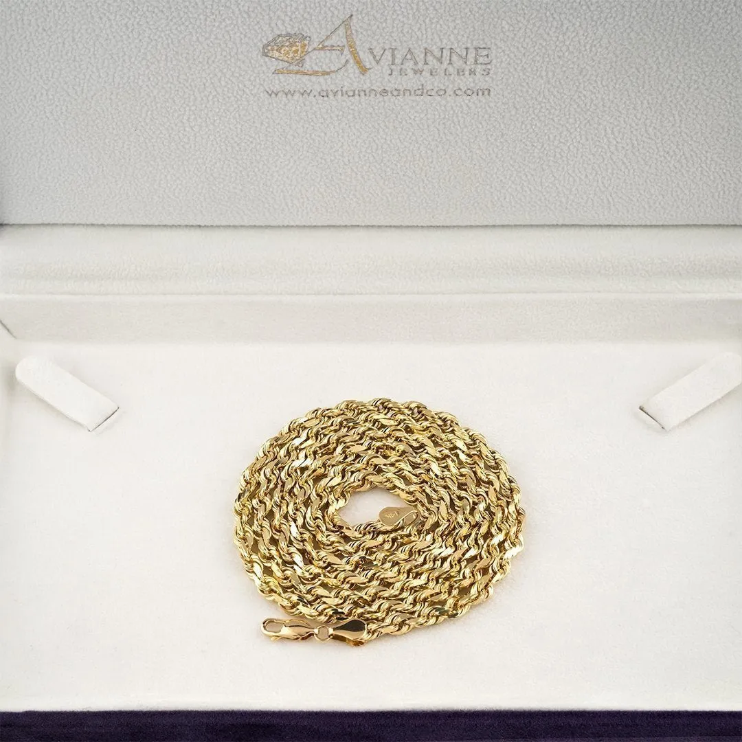 14k Yellow Gold Solid Rope Chain 3.5 mm