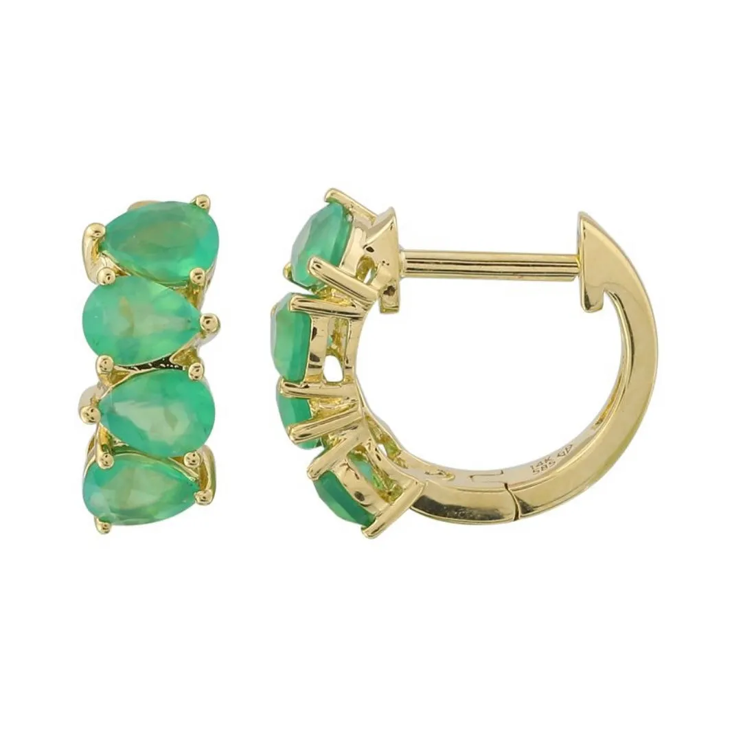 14KT Gold Green Agate Huggie Earrings