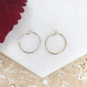14KT White Gold Thin Hoop Earrings 9mm