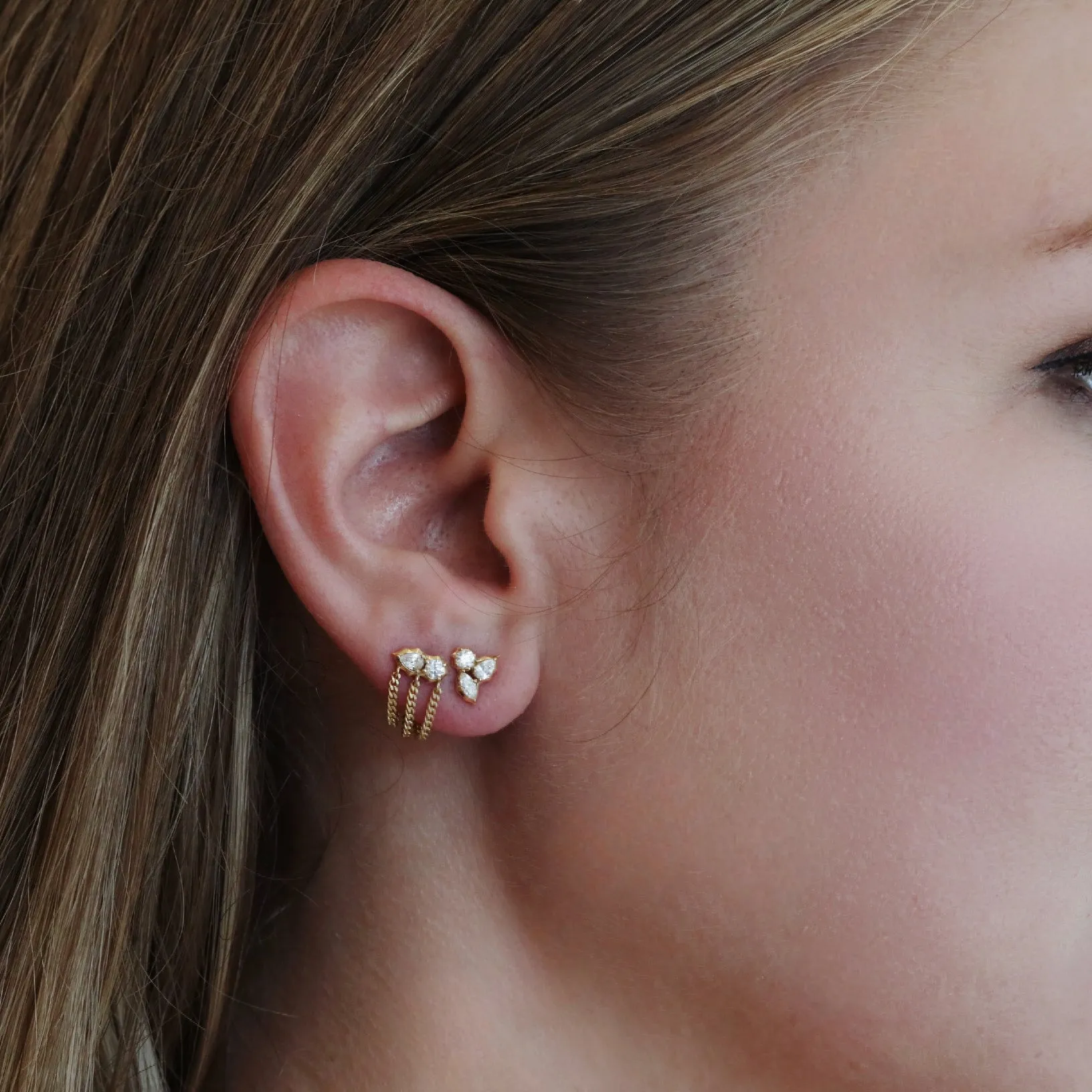 18K Gold "Posey" Diamond Chain Loop Post Earrings