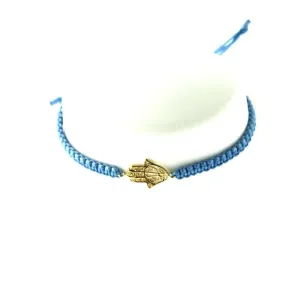 18KT Yellow Gold Hamsa Cord Blue Bracelet