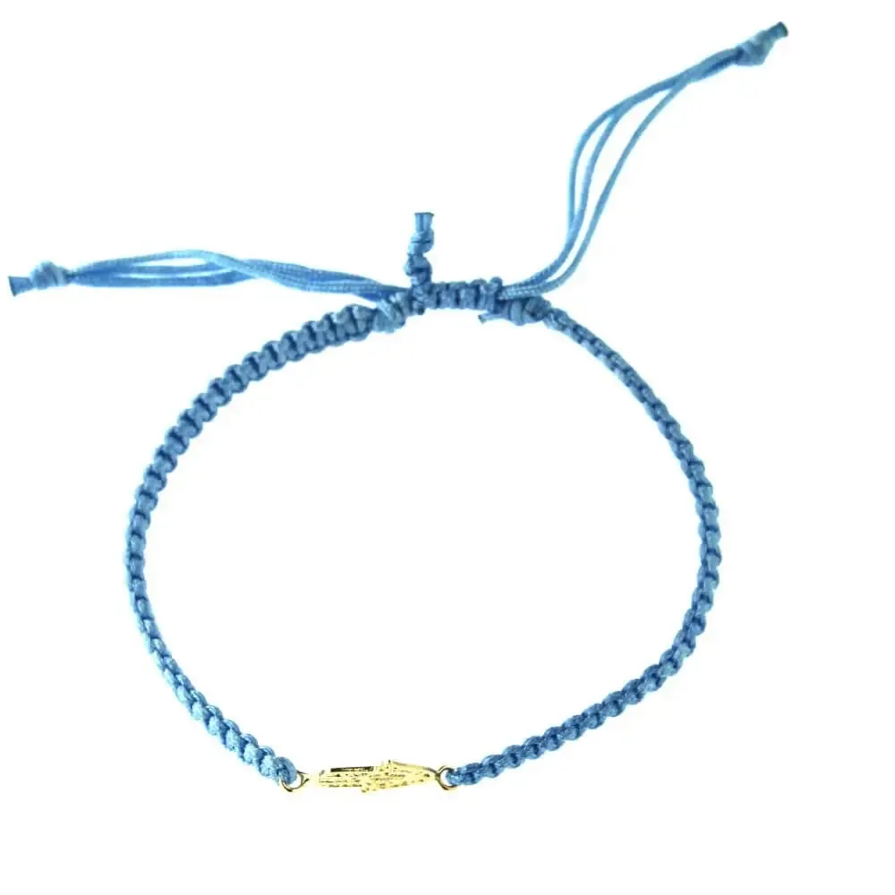 18KT Yellow Gold Hamsa Cord Blue Bracelet