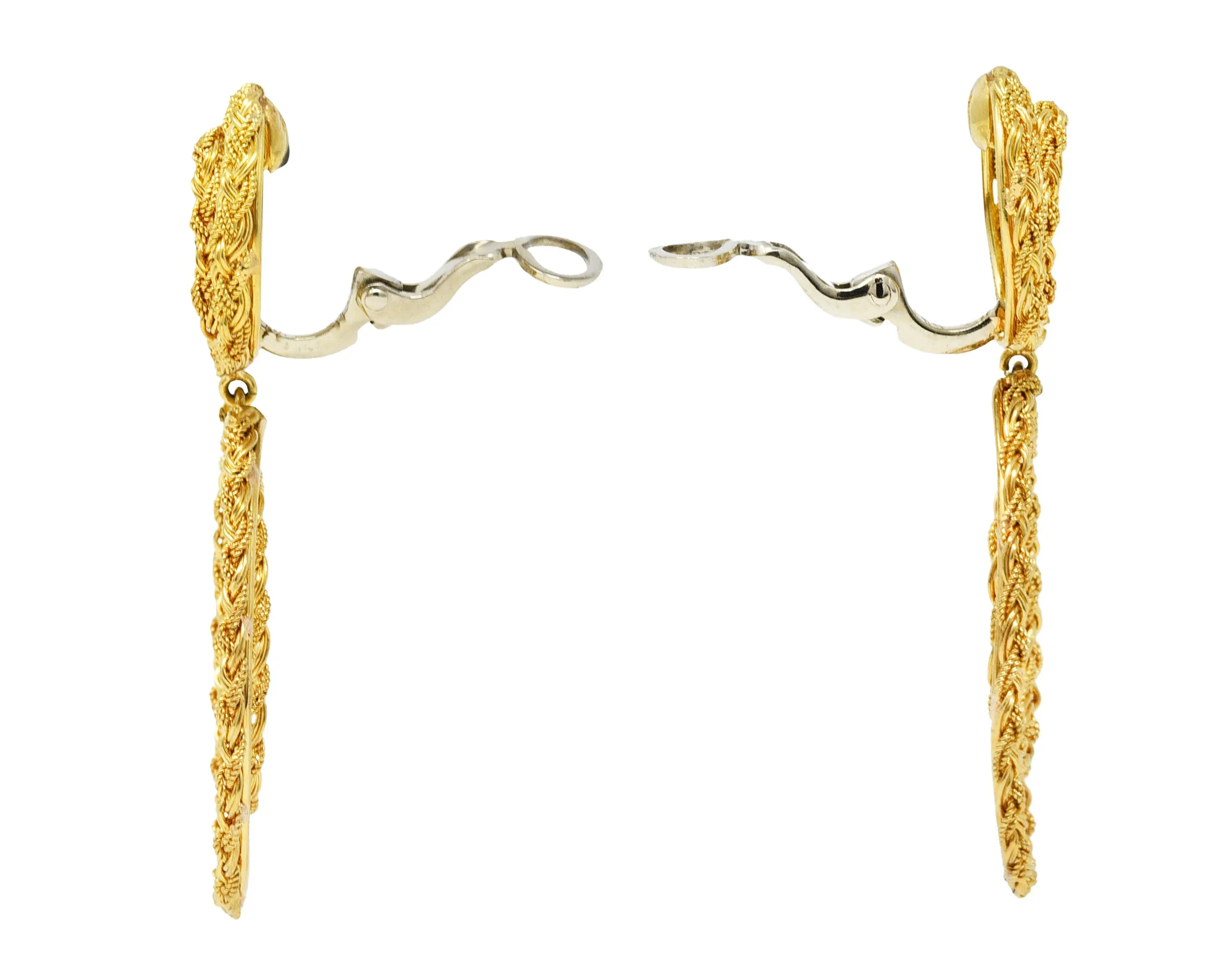 1980's Vintage 18 Karat Gold Braided Doorknocker Ear-Clip Earrings