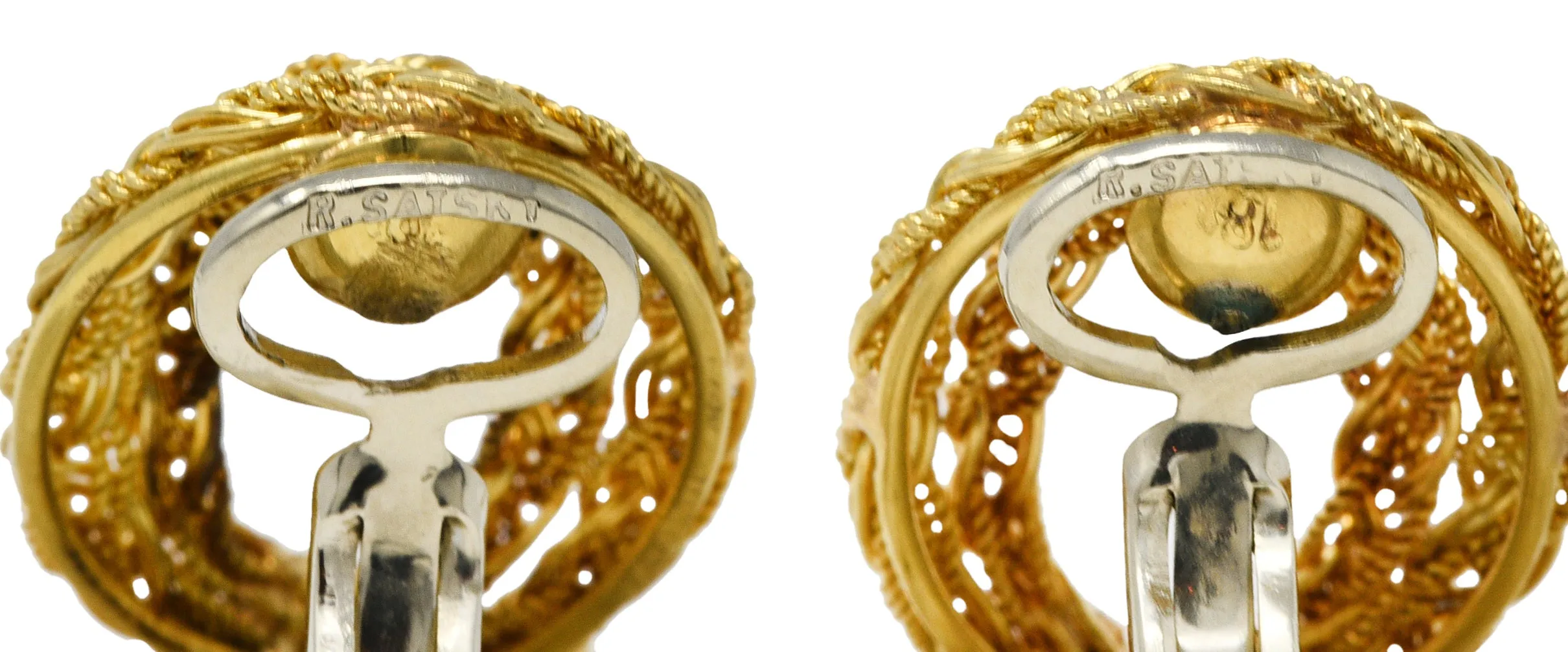 1980's Vintage 18 Karat Gold Braided Doorknocker Ear-Clip Earrings