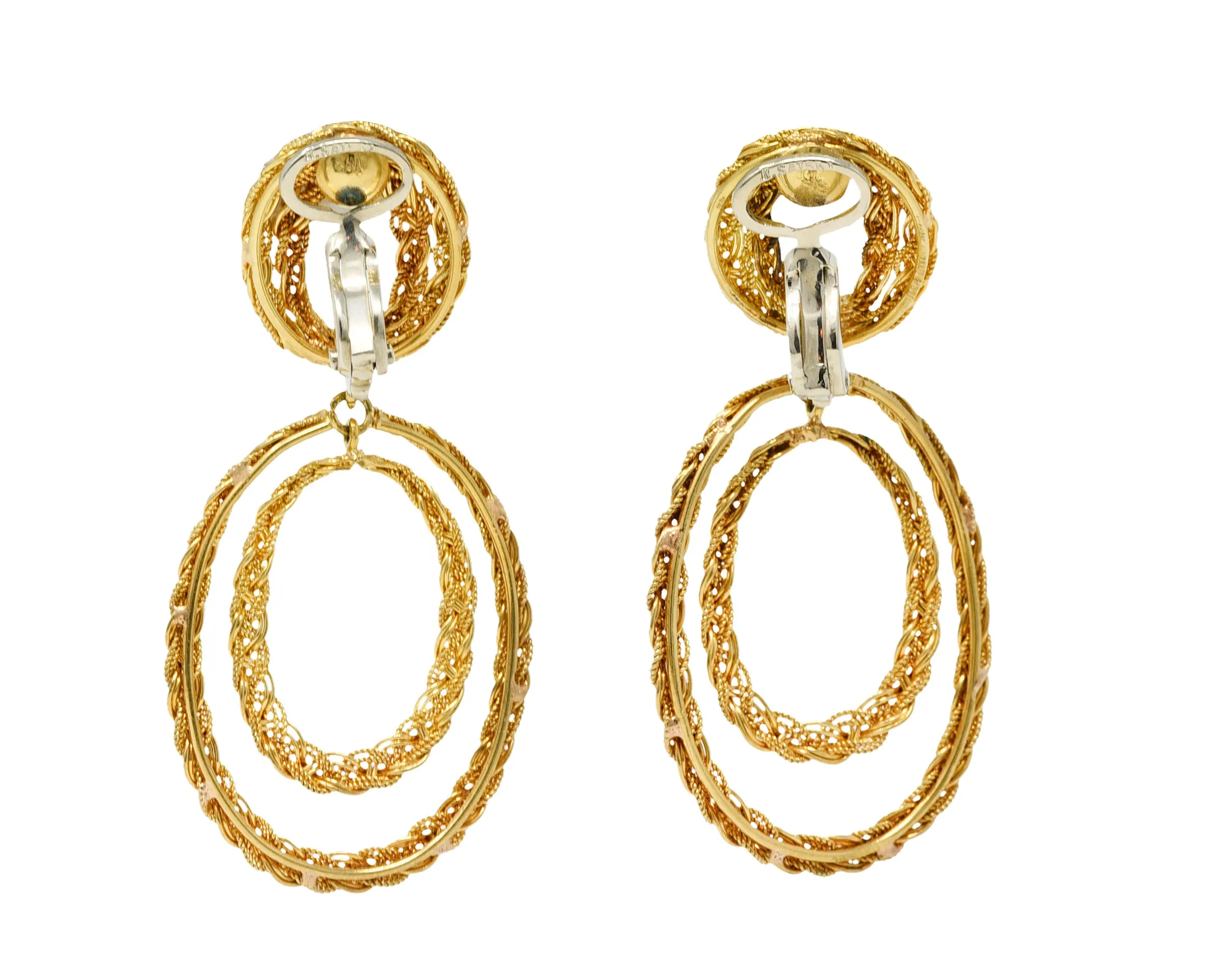 1980's Vintage 18 Karat Gold Braided Doorknocker Ear-Clip Earrings
