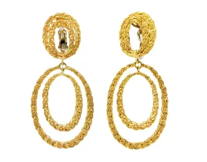 1980's Vintage 18 Karat Gold Braided Doorknocker Ear-Clip Earrings