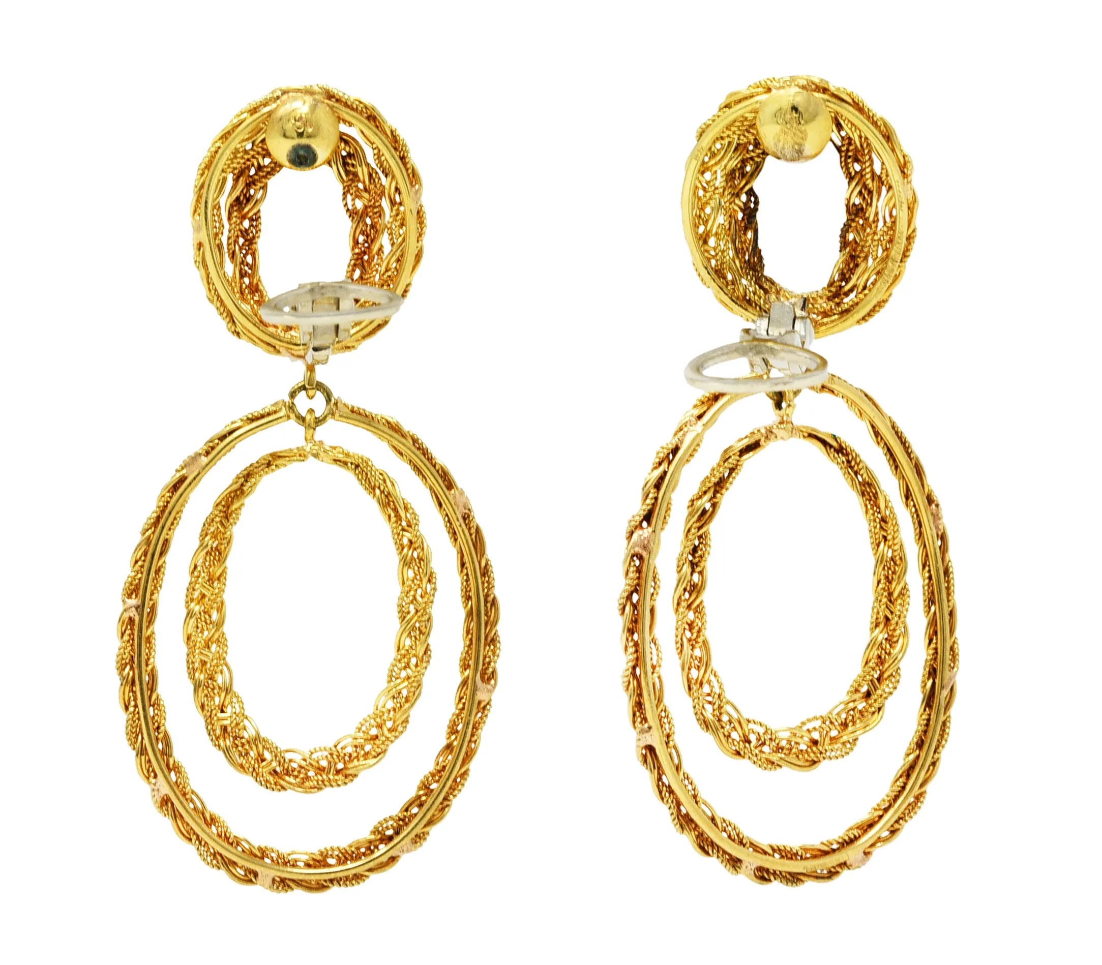 1980's Vintage 18 Karat Gold Braided Doorknocker Ear-Clip Earrings