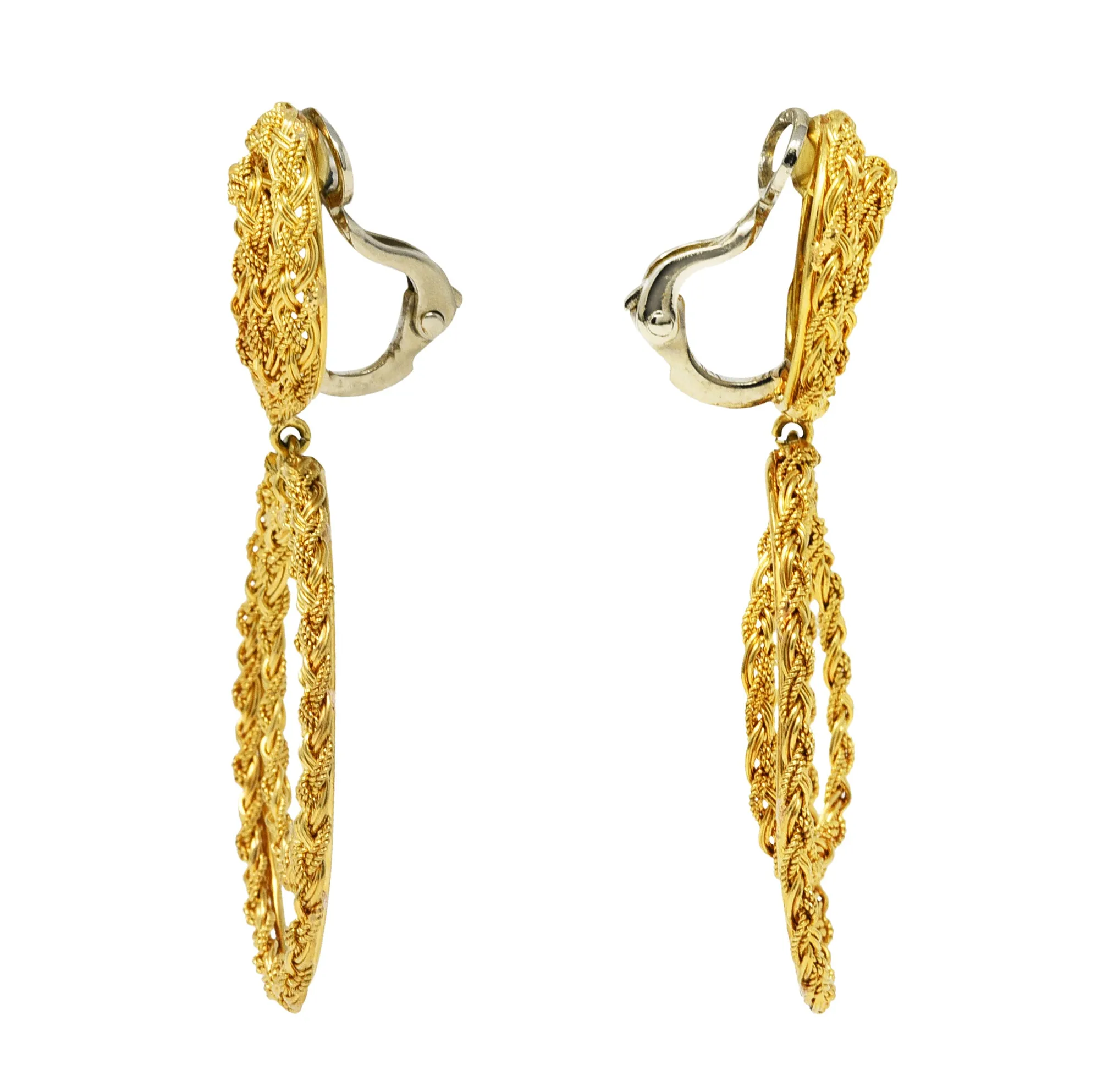 1980's Vintage 18 Karat Gold Braided Doorknocker Ear-Clip Earrings