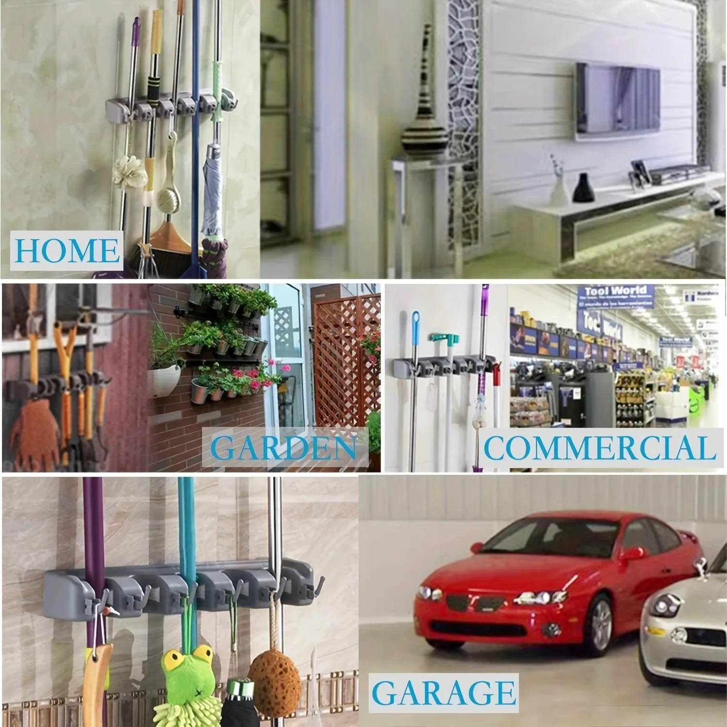 1pc Broom Holder, Wall Mounted Garden Tool Organizer,  Laundry Room, Closet, Shed, Garage Organization And  Utility Rack, 5 Slot