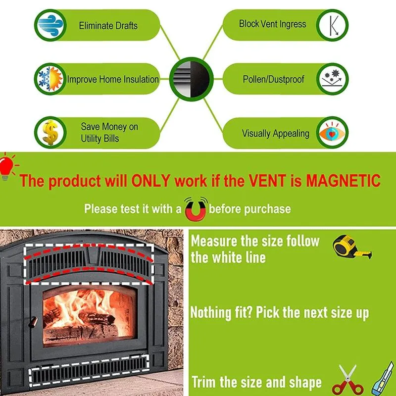2-Pack Magnetic Fireplace Draft Stopper - 101.6 X 15.24Cm - Block Cold Air