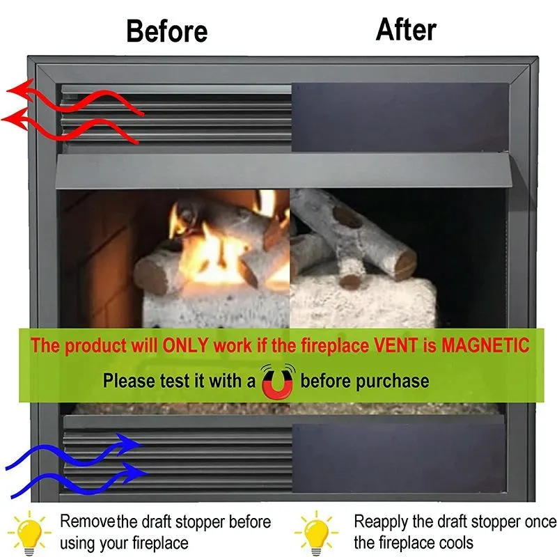 2-Pack Magnetic Fireplace Draft Stopper - 101.6 X 15.24Cm - Block Cold Air
