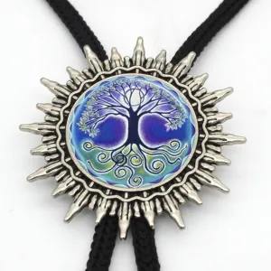 2017 New Colorful Trees Cowboy Bolo Tie Vintage Tree of Life Neck Tie Slide Glass Photo Jewelry Shirt Accessory for Men Women