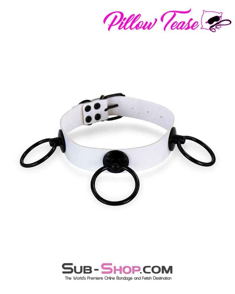 2104DL      Dark Restraint White 3 Ring Collar with Black Hardware