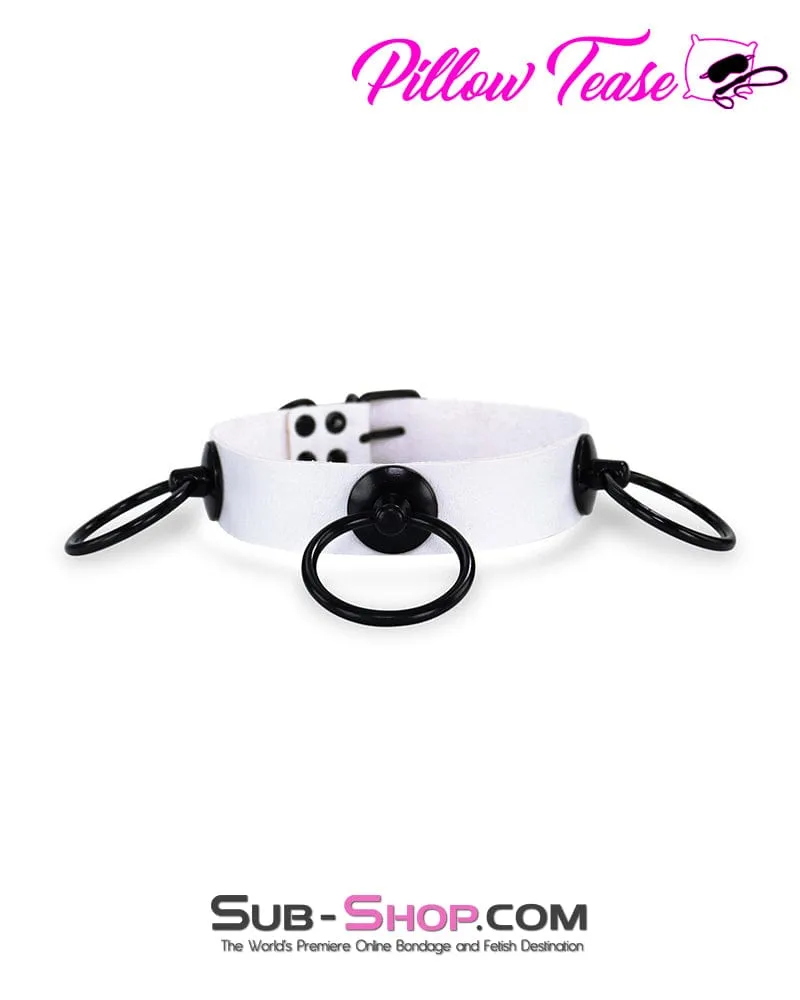 2104DL      Dark Restraint White 3 Ring Collar with Black Hardware