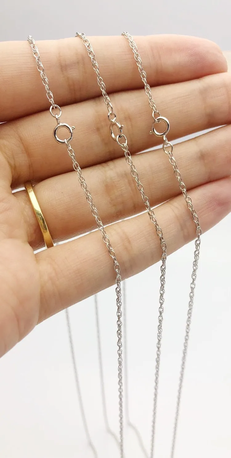 24" Sterling Silver Rhodium Finish Rope Chain 1.3mm
