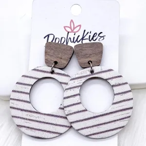 2" Walnut & Vintage Stripes Lil' O Dangles- Fall Cork Earrings