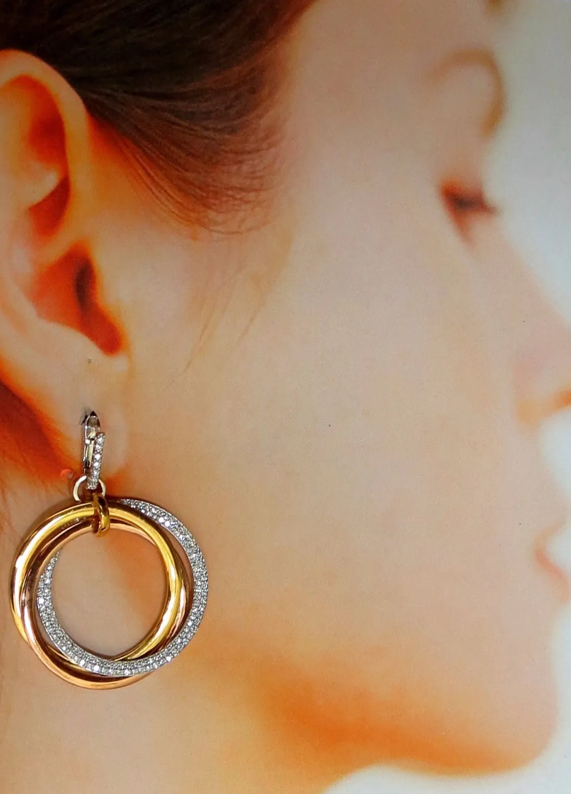 3.80ct natural diamonds rolling loop rings dangle earrings 14kt multi