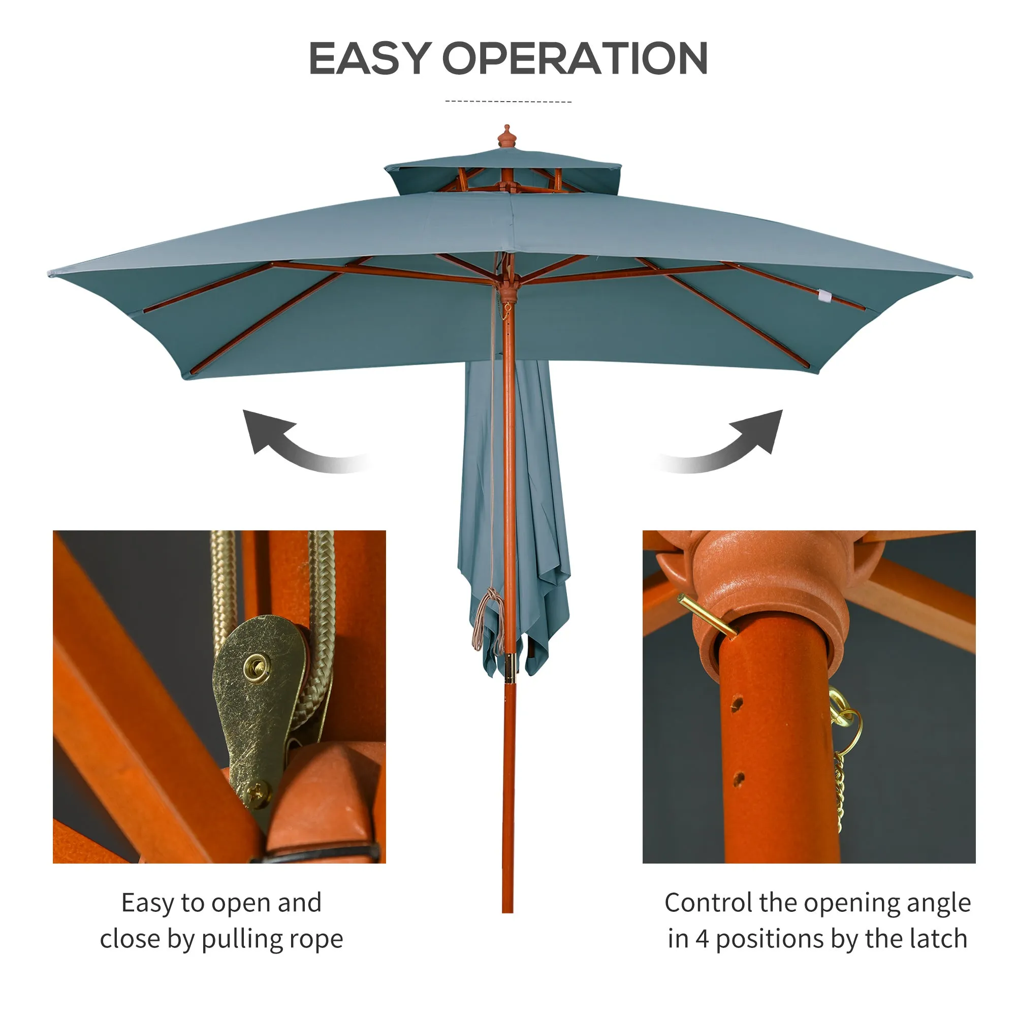 3X3M Wood Square Patio Umbrella Market Parasol Sunshade Canopy Dark Grey