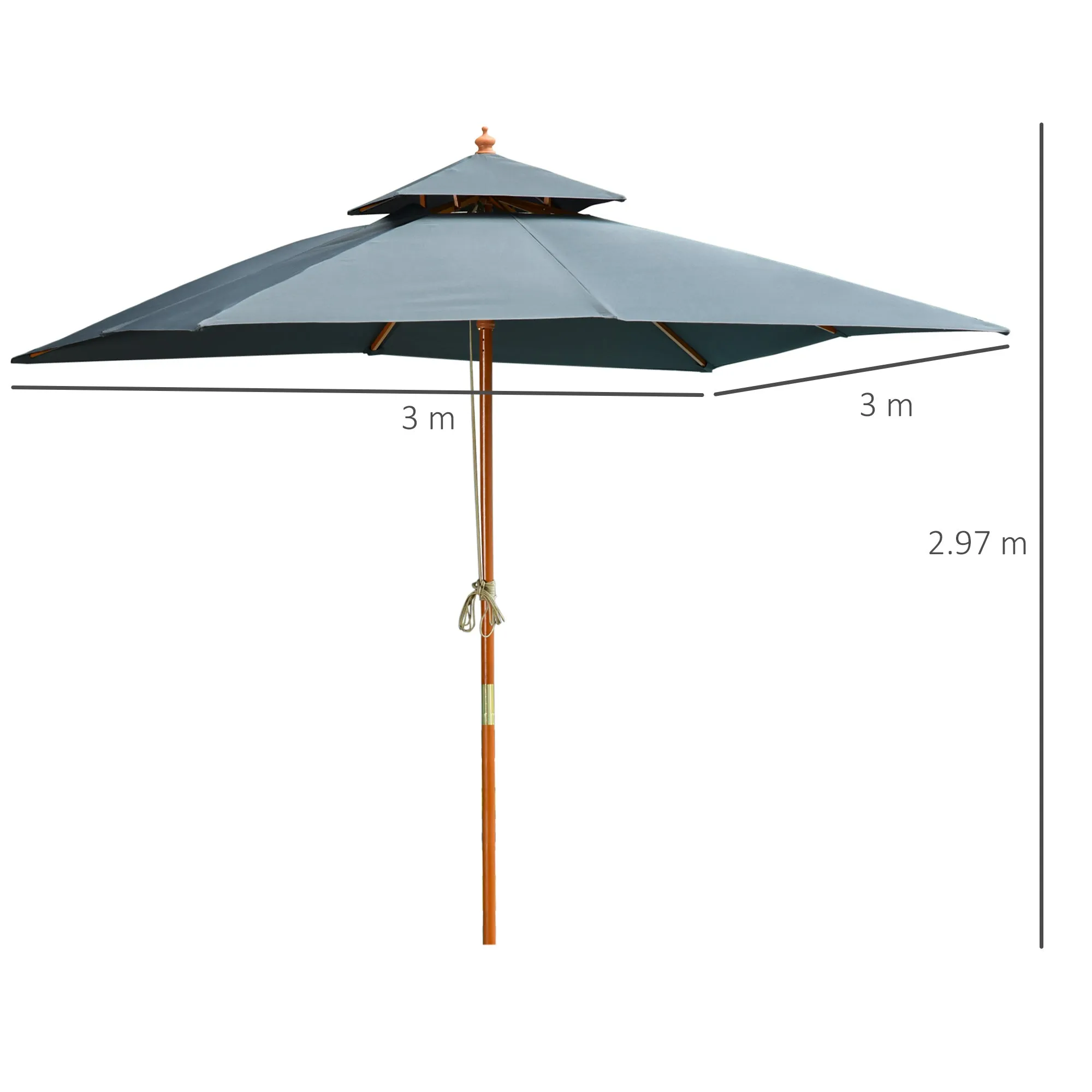 3X3M Wood Square Patio Umbrella Market Parasol Sunshade Canopy Dark Grey