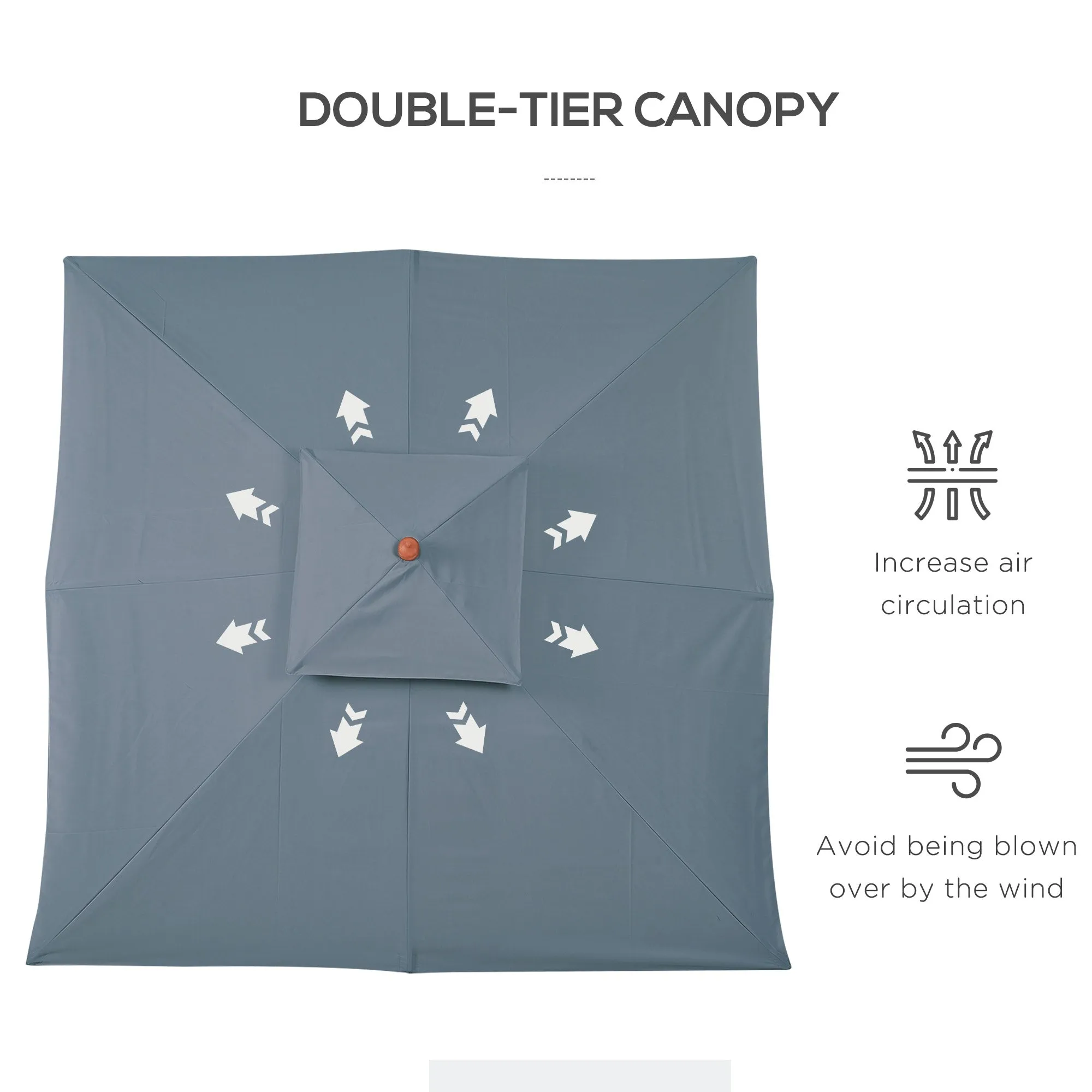 3X3M Wood Square Patio Umbrella Market Parasol Sunshade Canopy Dark Grey