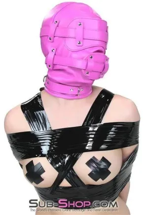 4731RS      Hot Pink Deep Throat Fantasy Locking Full Hood with Removable Blindfold and 4” Penis Gag