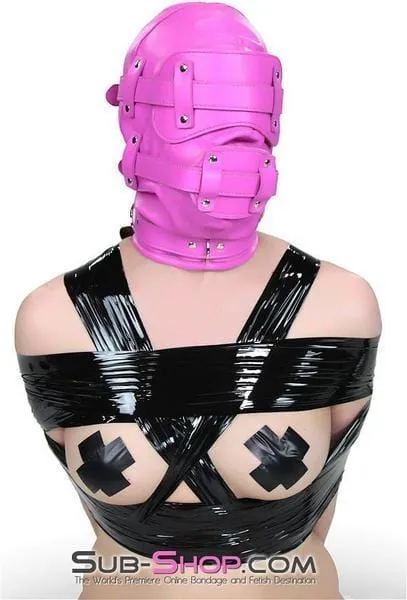 4731RS      Hot Pink Deep Throat Fantasy Locking Full Hood with Removable Blindfold and 4” Penis Gag