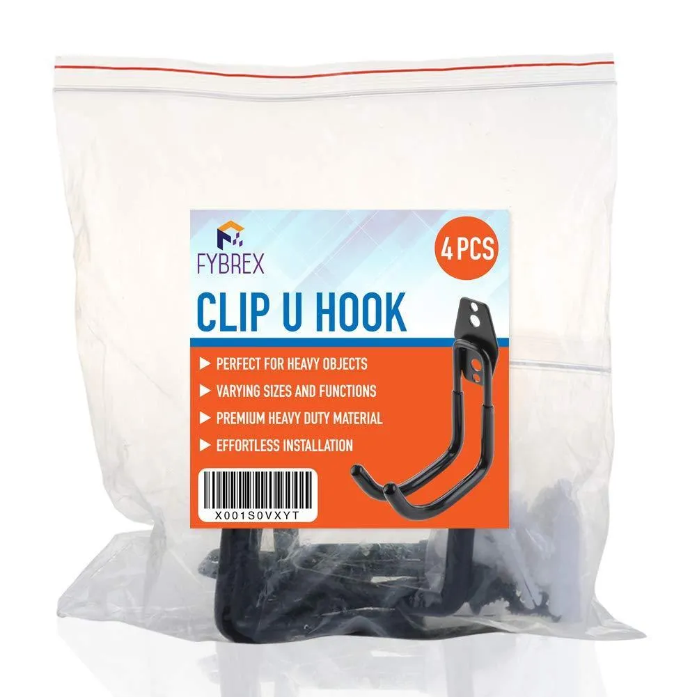 4pcs Garage Hooks for Hanging Ladder Hose Extension Cord Shovel Bike Chair Garden Tools, [UPGRADE VERSION] Wall Mount Hanger and Storage with Longer Screws Hardware Included and Anti Slip Rubber