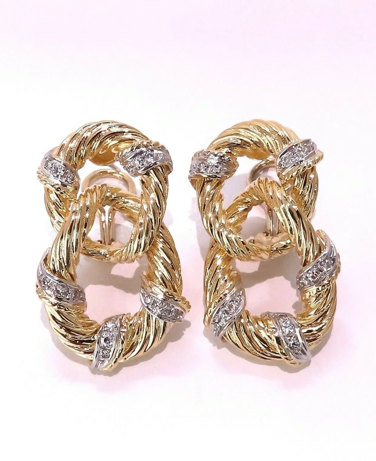 .50ct. natural round diamond loop link earrings 18kt clip