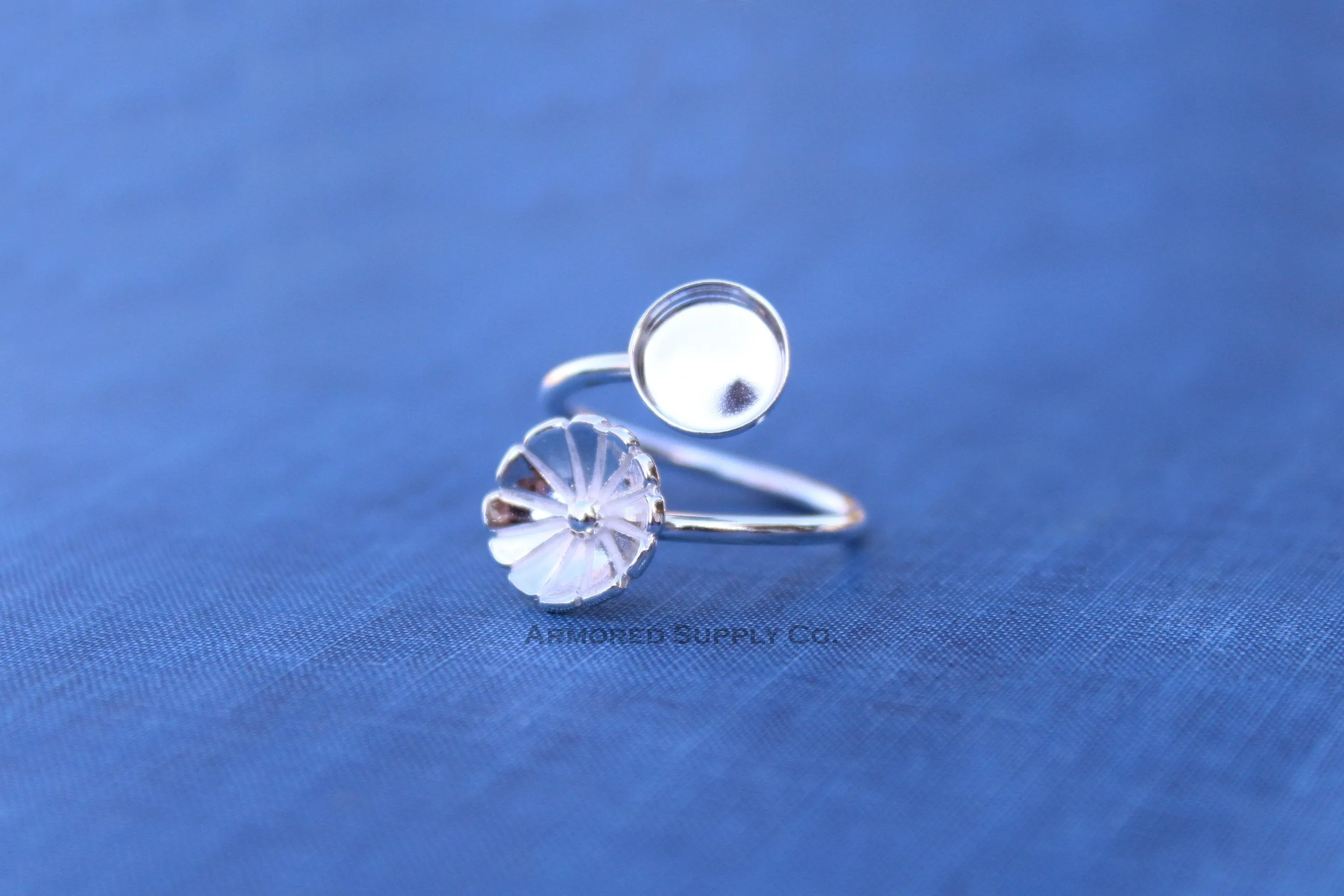 5mm Silver Flower Wrap Bypass Adjustable Bezel Ring blank