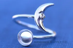 6mm Silver Crescent Moon Wrap Bypass Adjustable Bezel Ring blank