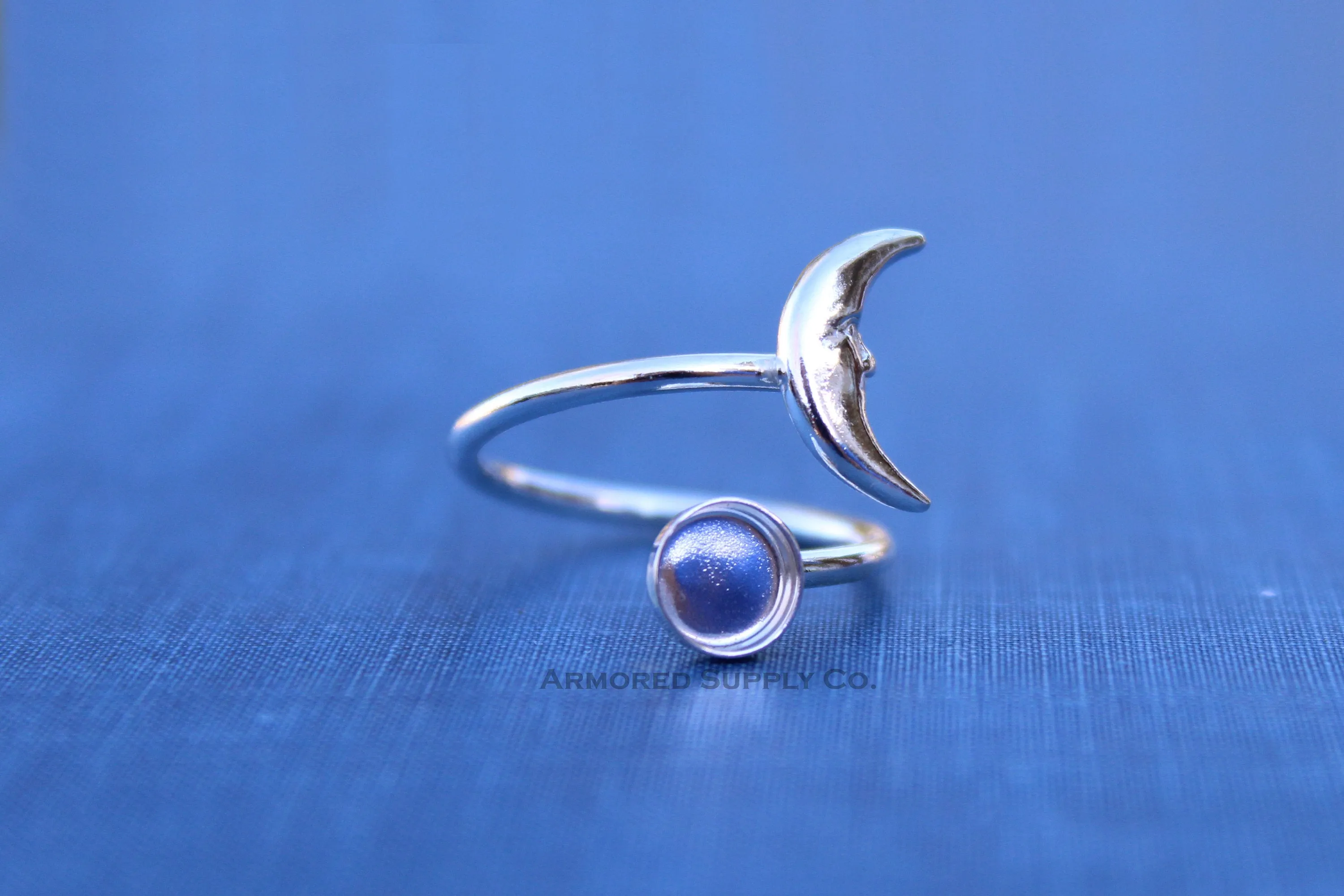 6mm Silver Crescent Moon Wrap Bypass Adjustable Bezel Ring blank