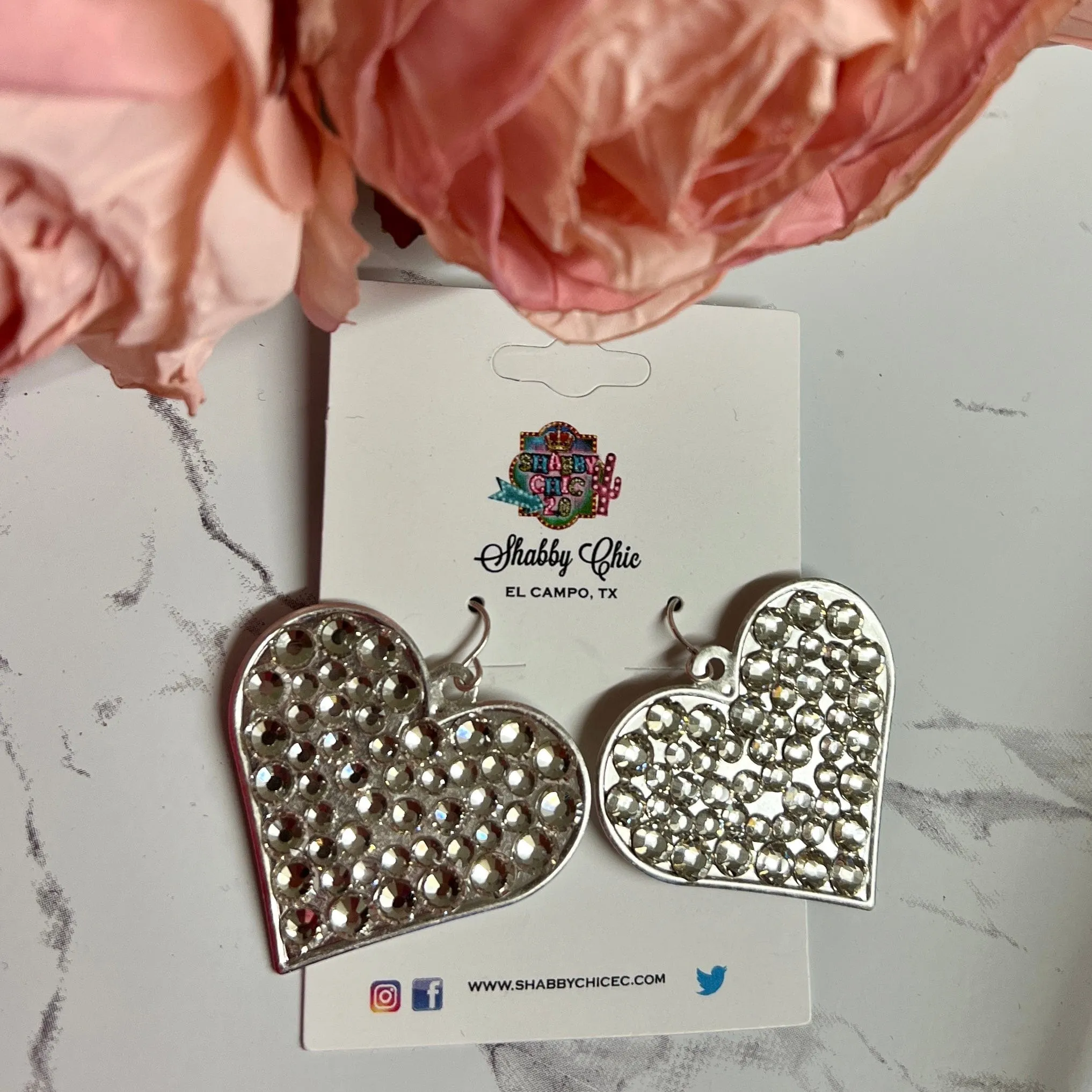 806 Silver Heart Earrings - Clear