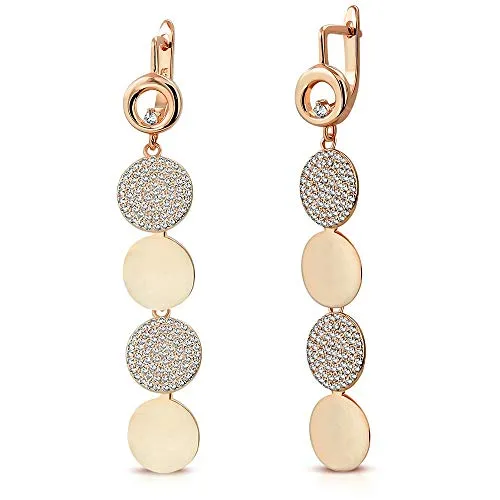 925 Sterling Silver Polished Circle White Clear CZ Long Dangle Drop Earrings, 2.35"