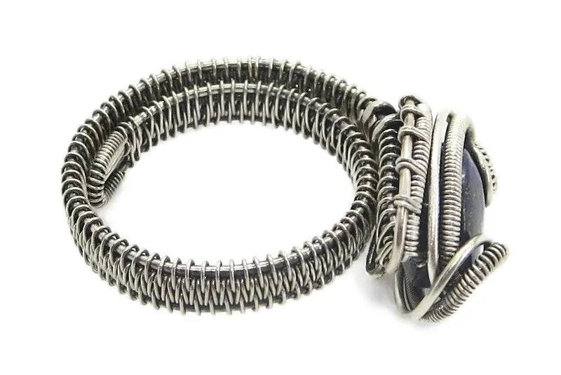 Adjustable Woven Sterling Silver Ring with Custom Gemstone; "Coriolis"