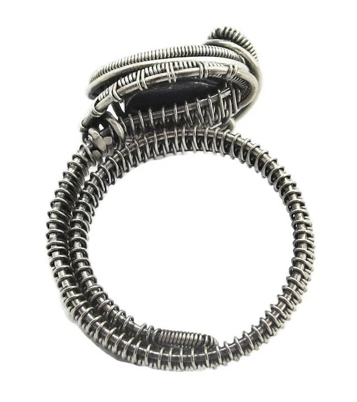 Adjustable Woven Sterling Silver Ring with Custom Gemstone; "Coriolis"
